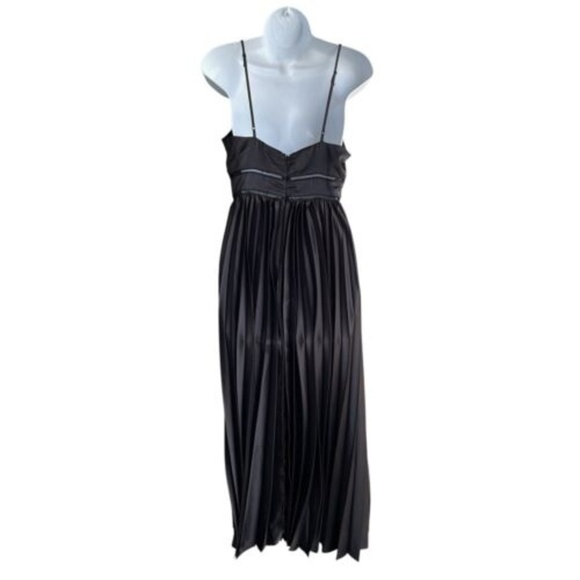 KOKO MASON Black Empire Waist Pleated Midi Dress Size M Formal Sleeveless Satin - Picture 3 of 4